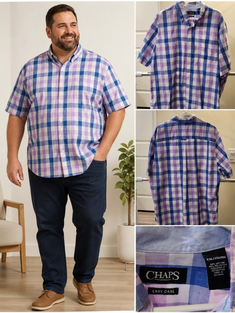 Chaps Men's Short-Sleeve Plaid Button-Down Shirt - Blue & Purple